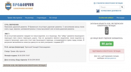 Нова петиція: кременчужани просять мера нанести на дороги розмітку