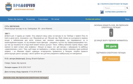 Нова петиція: мера просять звернути увагу на тротуар по проспекту Свободи