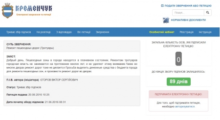 Новая петиция: кременчужане просят Малецкого отремонтировать тротуары